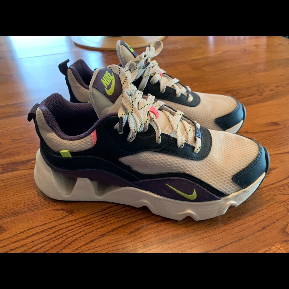 Nike shoes. Cream/black with purple/ green/peach accents. Excellent cond size 8